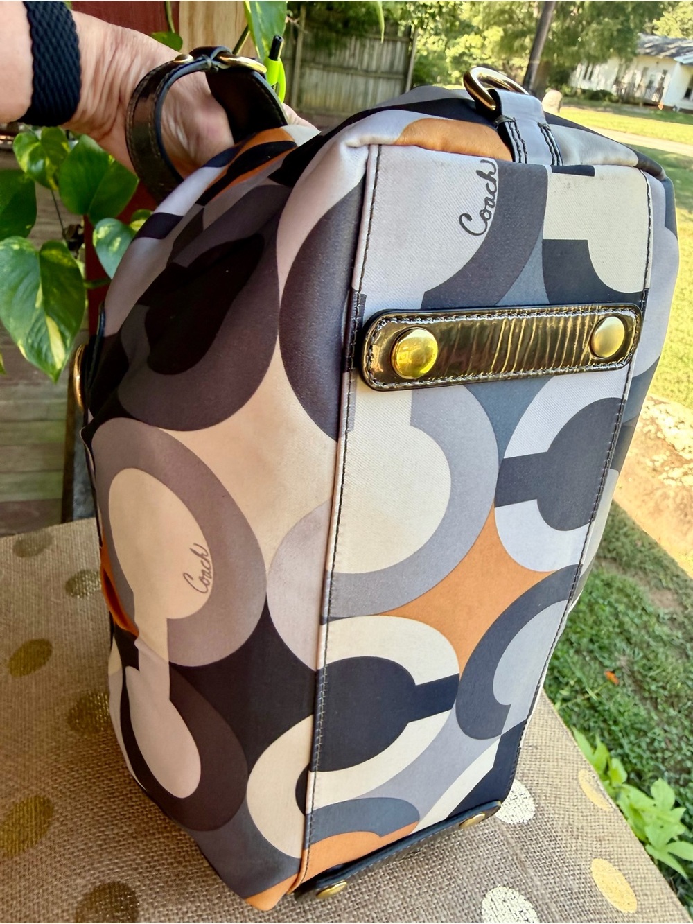 Coach Madison Graphic Op Art C Orange Black Gray Julianne Tote Bag Satchel ~Y2K - Picture 8 of 9